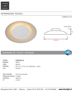 Plafón metal blanco Ø 21,5x5,2 cm LED 6W - LUPL0012
