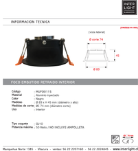 Cargar imagen en el visor de la galería, Foco embutido retraído metal negro Ø8,9 cm GU10 - MUFO0115