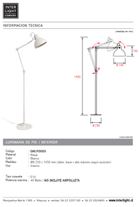 Lámpara de pie metal blanco dirigible E27 - ONLP0005