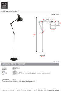 Lámpara de pie dirigible metal negro Ø25x1,45 E14 - ONLP0006