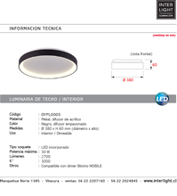 Cargar imagen en el visor de la galería, Plafón aluminio negro difusor acrílico Ø 38 cm LED 30W - OYPL0005