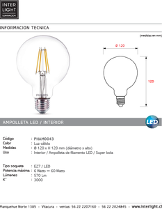 Ampolleta vintage luz cálida LED 6W E27 - PHAM0043