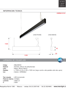 Lámpara colgante aluminio dimeable negro 1,20 cm LED 34W - SNLC0033