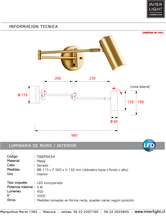 Cargar imagen en el visor de la galería, Apliqué metal dorado articulado Ø11,5 cm LED 5W - TOAP0034