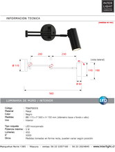 Cargar imagen en el visor de la galería, Apliqué metal negro articulado Ø11,5 cm LED 5W - TOAP0035