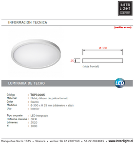 Plafón metal blanco Ø 30 cm LED 28W - TOPL0005
