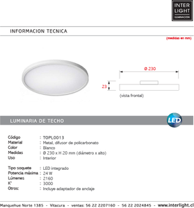 Plafón metal blanco Ø 23 cm LED 24W - TOPL0013