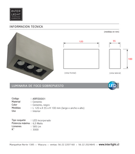 Foco sobrepuesto concreto LED 6,5W - ARFO0001