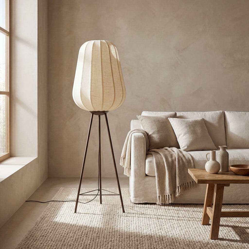 Lámpara de pie meta marrón oscuro pantalla blanco Ø42x133 cm E27- LLLP0094