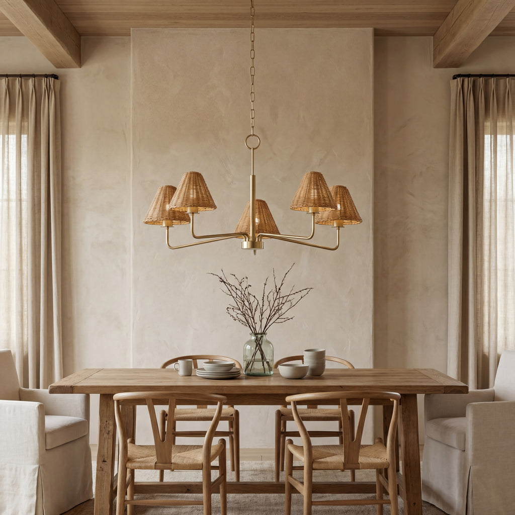 Lámpara colgante metal bronce ratán café Ø100 cm 5 luces E27 - LGLC0182