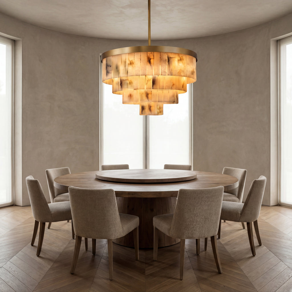 Lámpara colgante metal bronce alabastro blanco jaspeado Ø81x1,51 cm 16 luces E14 - LGLC0127