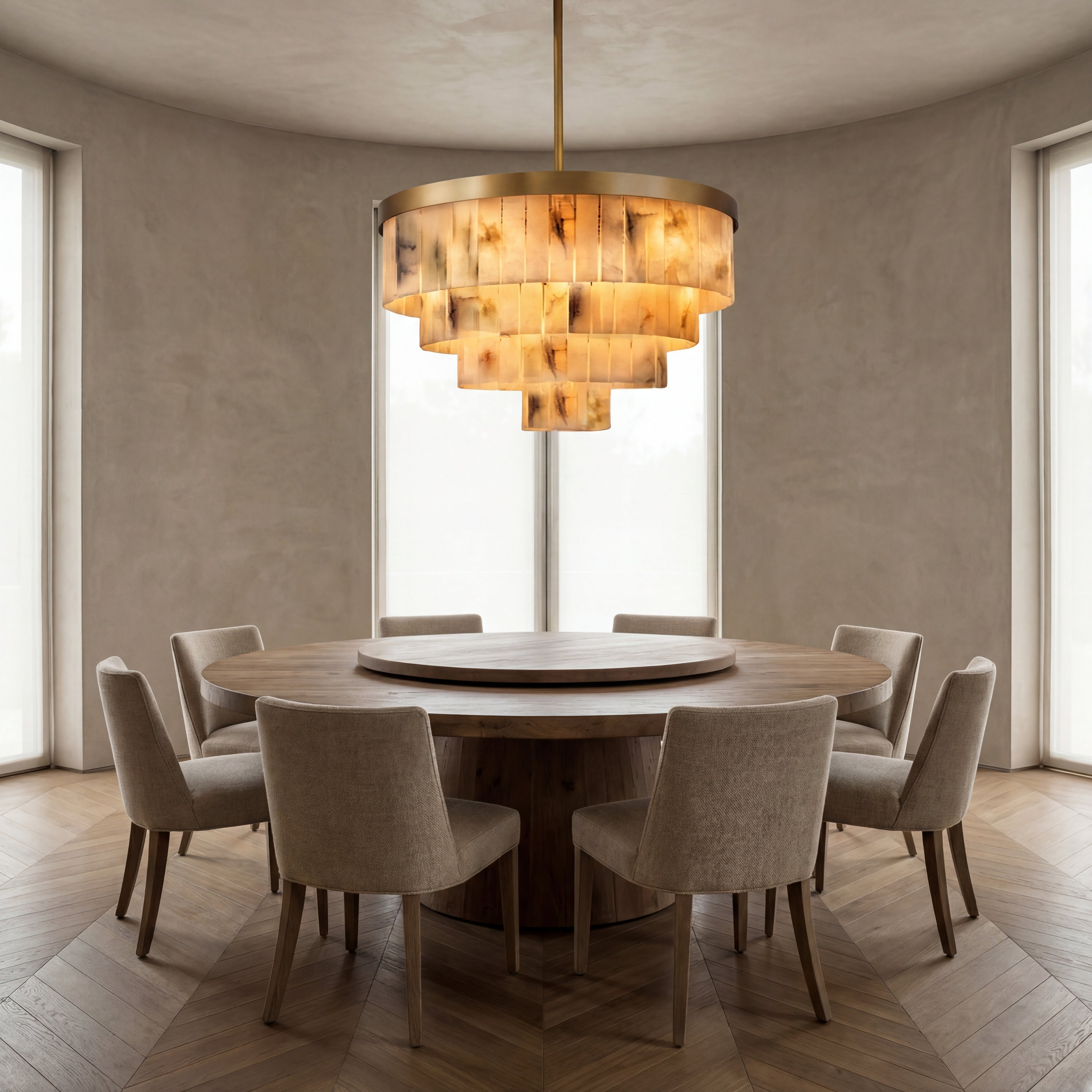 Lámpara colgante metal bronce alabastro blanco jaspeado Ø81x1,51 cm 16 luces E14 - LGLC0127