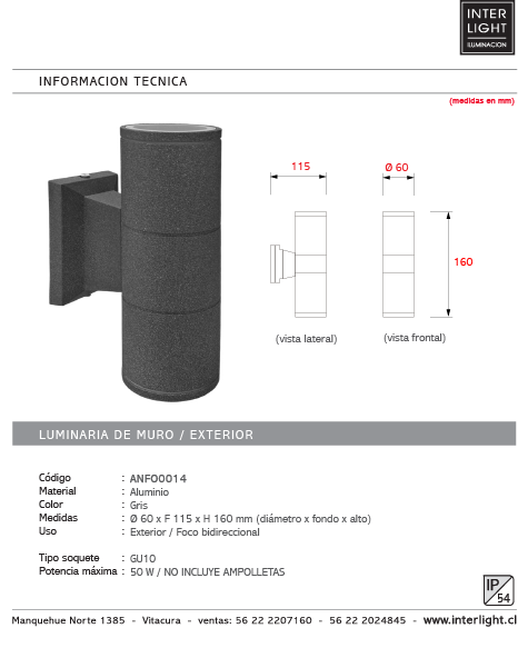 Foco gris bidirecconal 2 luces GU10 - ANFO0014