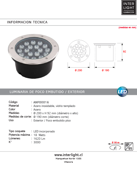 Foco piso acero exterior LED 18W - ANFO0016