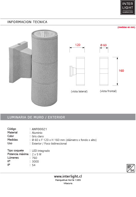 Foco gris claro  bidireccional LED 2X5W 3000 LED- ANFO0021