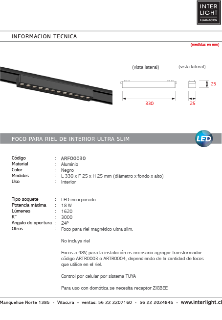 Foco fijo magnético ultra slim negro LED 18W - 3000k a 6000k TUYA - ARFO0030