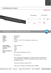 Foco fijo magnético ultra slim negro LED 18W - ARFO0030