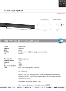 Foco fijo magnético ultra slim negro LED 10W - ARFO0031