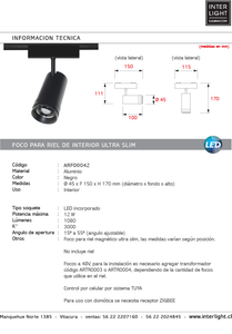 Foco dirigible magnético ultra slim negro angulo ajustable LED 12W - ARFO0042