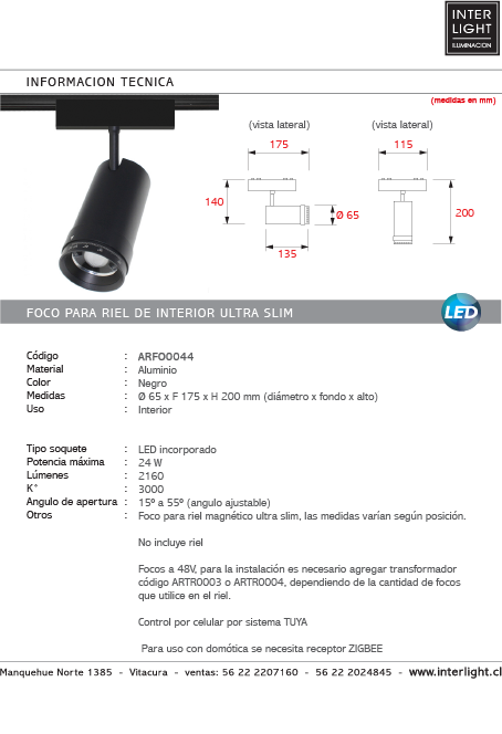Foco dirigible magnético ultra slim negro agunlo ajustable LED 24W TUYA - ARFO0044