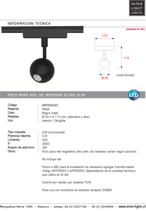 Foco dirigible magnético ultra slim negro LED 5W - ARFO0045