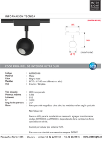 Foco dirigible magnético ultra slim negro LED 9,5W - ARFO0046