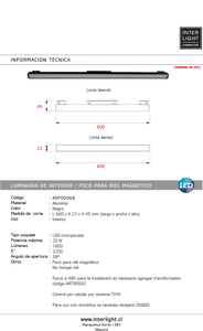 Foco para riel magnético aluminio negro 60 cm LED 20W TUYA - ARFO0068