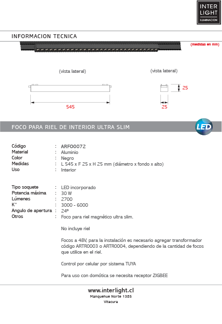 Foco fijo magnético ultra slim negro LED 30W TUYA - ARFO0072