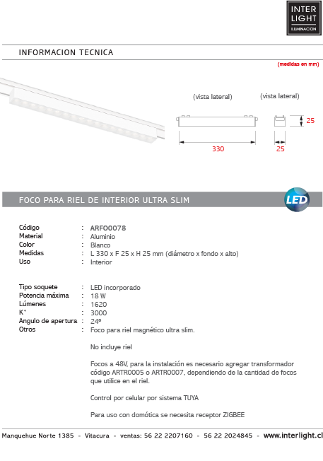 Foco fijo magnético ultra slim blanco LED 18 W TUYA - ARFO0078