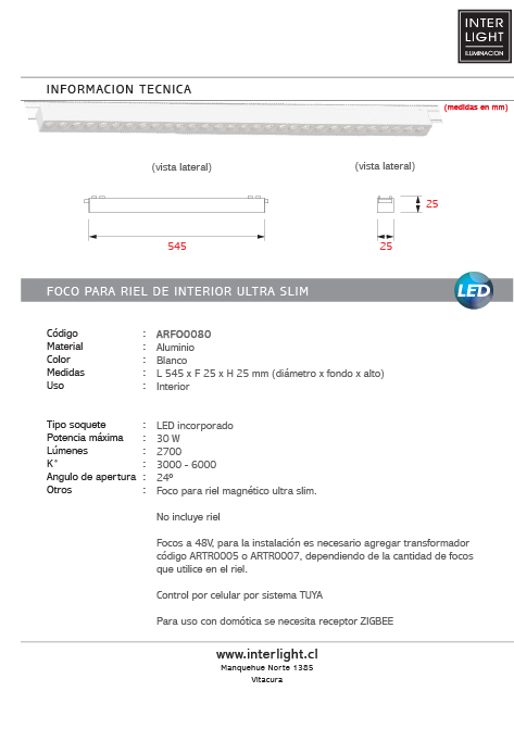 Foco fijo magnético ultra slim Blanco LED 30W TUYA - ARFO0080