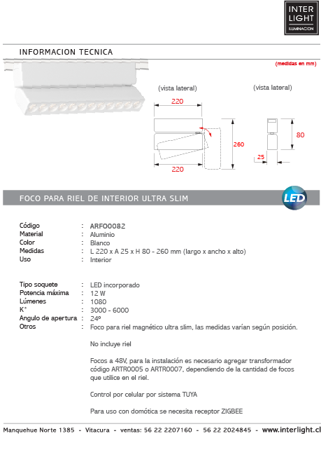 Foco dirigible magnético ultra slim blanco LED 12W TUYA - ARFO0082