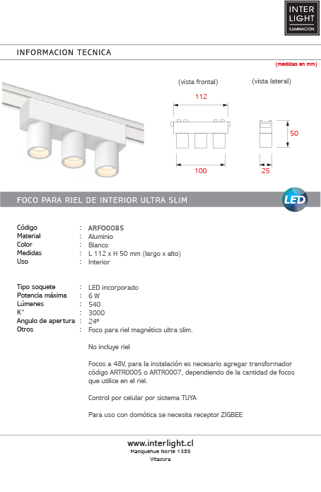 Foco fijo magnético ultra slim blanco LED 6W TUYA - ARFO0085