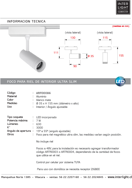 Foco dirigible magnético ultra slim Blanco angulo ajustable LED 7W TUYA - ARFO0086