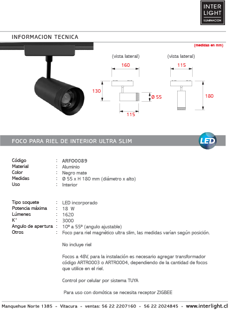 Foco dirigible magnético ultra slim negro angulo ajustable LED 18W TUYA  - ARFO0089