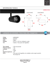 Cargar imagen en el visor de la galería, Foco Riel magnético negro 48v 7w - ARFO0091
