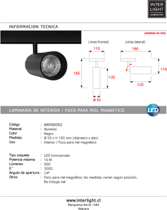 Foco riel magnético negro 48v 10w - ARFO0092