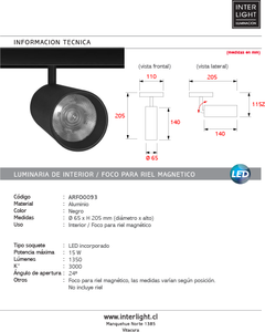 Foco riel magnético negro 48v 15w - ARFO0093