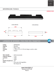 Foco riel magnético negro 48V 12W - ARFO0095