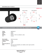 Cargar imagen en el visor de la galería, Foco metal negro para riel magnético LED 15W - ARFO0101
