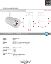 Cargar imagen en el visor de la galería, Foco metal blanco para riel magnético LED 20W - ARFO0102
