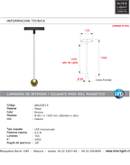 Lámpara colgante para riel magnético aluminio bronce Ø8x1,56 cm LED 8.5W - ARLC0013
