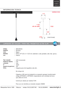 Lámpara colgante para riel magnético ultra slim aluminio negro LED 6W