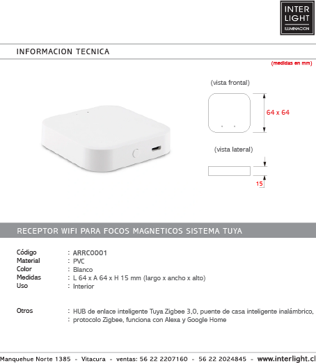 Receptor wifi para focos magnéticos sistema tuya - ARRC0001