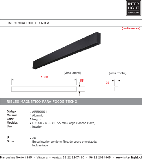 Riel magnetico para foco de techo 1MT - ARRI0001