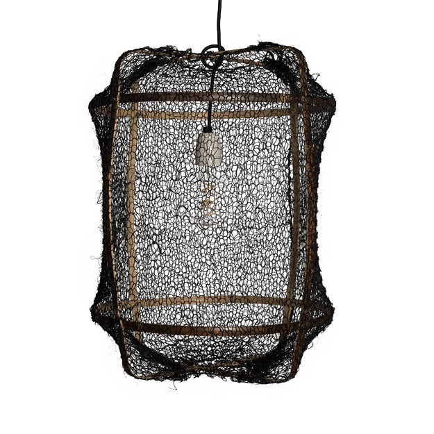 Lámpara colgante bambú malla sisal negro Ø41 cm E27 - AYLC0004