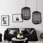 Lámpara colgante bambú malla sisal negro Ø41 cm E27 - AYLC0004