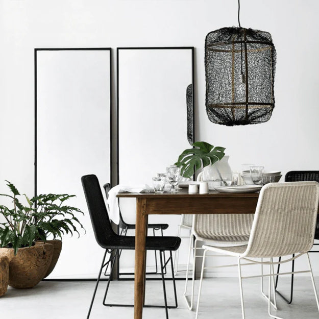 Lámpara colgante bambú malla sisal negro Ø41 cm E27 - AYLC0004
