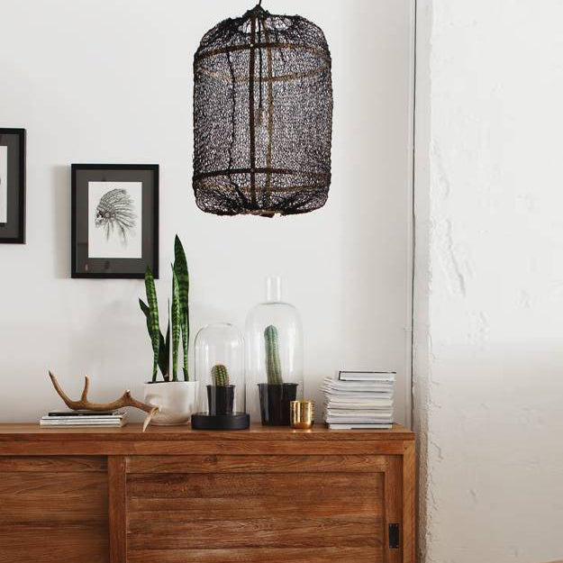 Lámpara colgante bambú malla sisal negro Ø41 cm E27 - AYLC0004