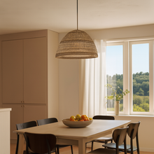 Cargar imagen en el visor de la galería, Lámpara colgante fibra natural detalles en negro 60x42 cm E27 - BRLC0061
