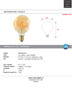 Ampolleta bola calida vidrio ámbar 4W G95 E27 - BEAM0003